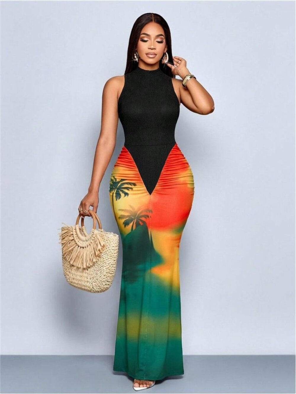 Summer Casual Maxi Dress,Tropical Floral